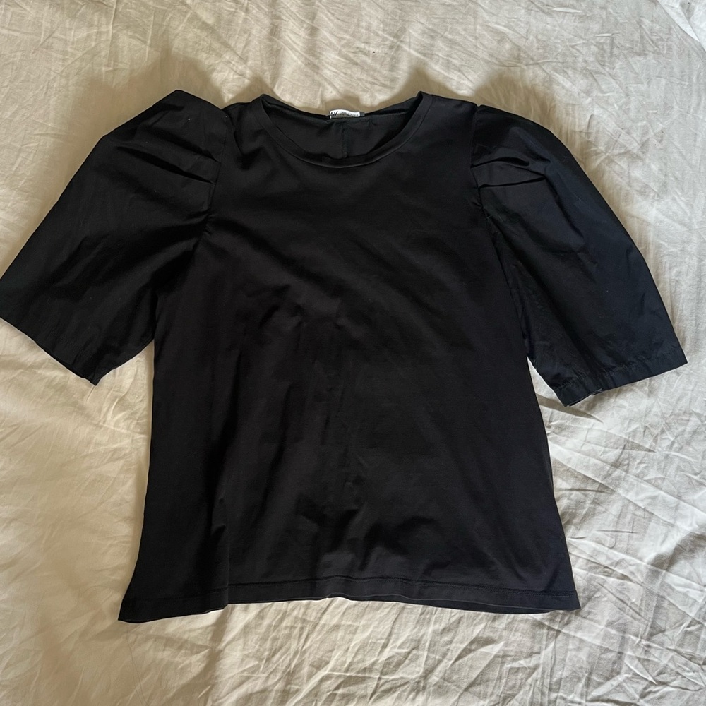 Zara Black Puff Sleeve Shirt Size L